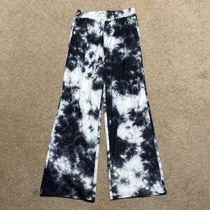 Blueish-Black and White Tie-Dye Wide-Leg Sweats